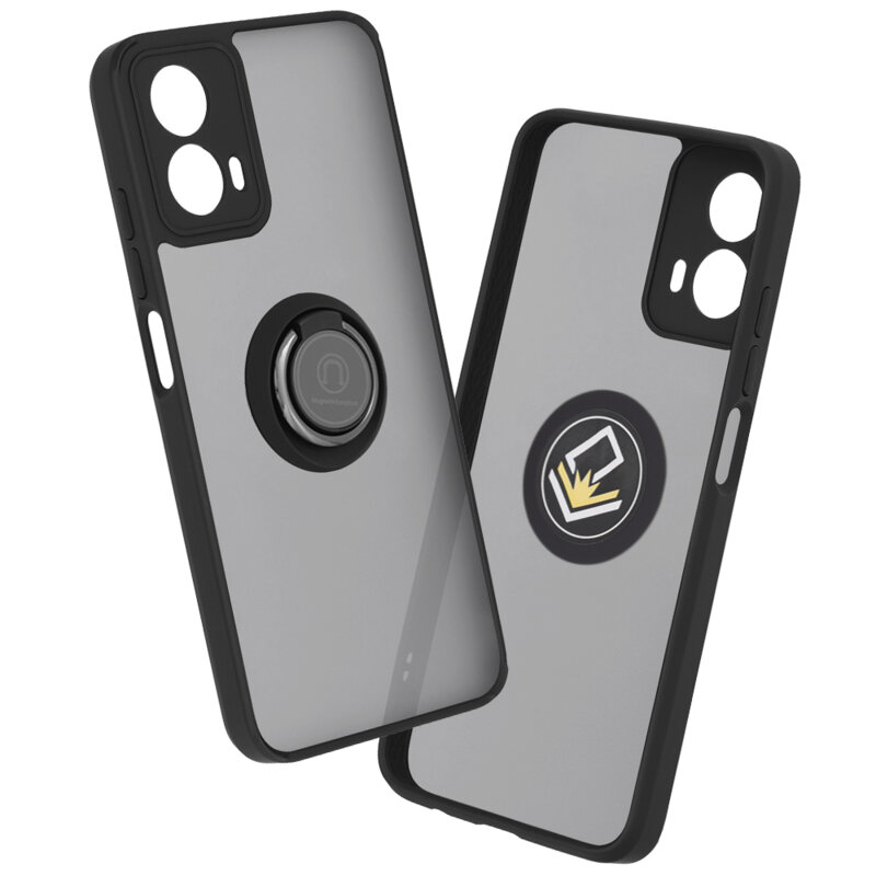 Husa Motorola Moto G45 Techsuit Glinth cu inel suport stand magnetic, negru