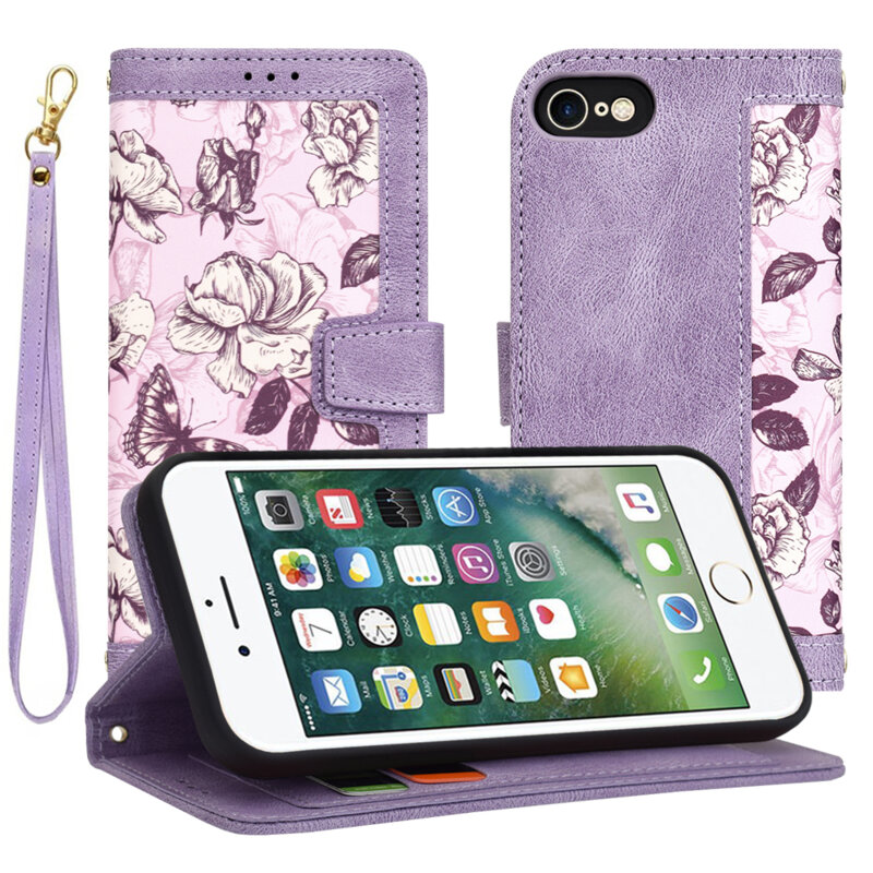 Husa personalizata fete iPhone 8 Techsuit FlipCraft, mov