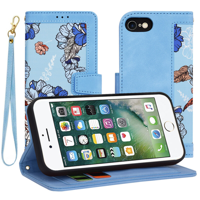 Husa personalizata fete iPhone SE 2, SE 2020 Techsuit FlipCraft, bleu