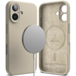 Husa iPhone 16 Ringke Silicone Magnetic MagSafe, crem