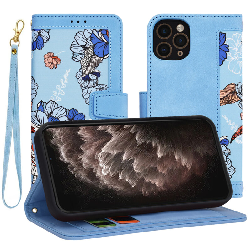 Husa personalizata fete iPhone 11 Pro Techsuit FlipCraft, bleu