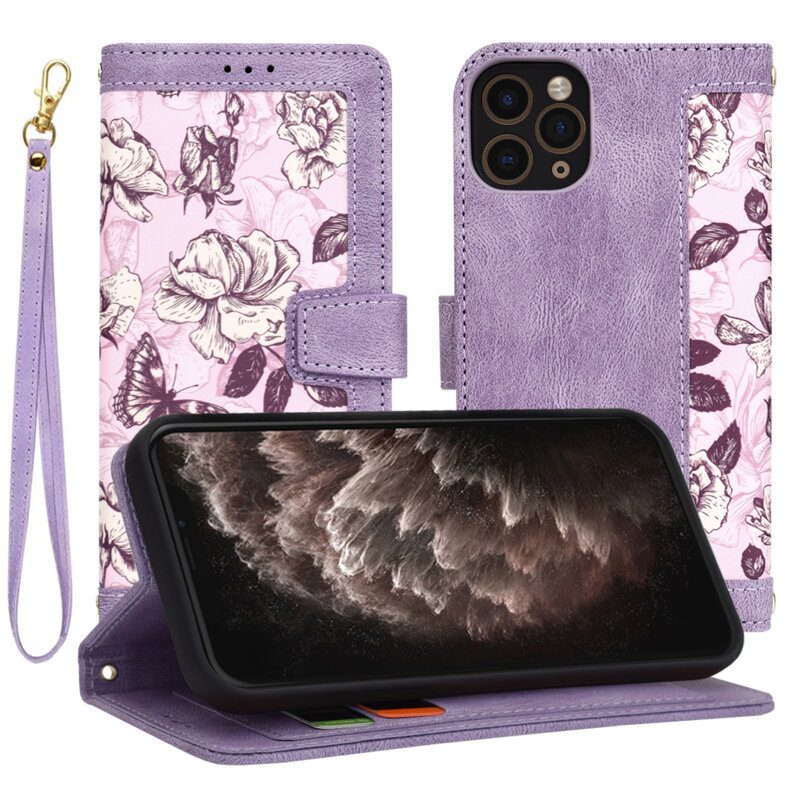 Husa personalizata fete iPhone 11 Pro Techsuit FlipCraft, mov