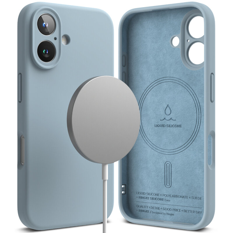 Husa iPhone 16 Ringke Silicone Magnetic MagSafe, bleu