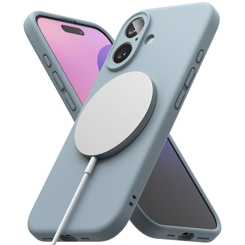 Husa iPhone 16 Ringke Silicone Magnetic MagSafe, bleu