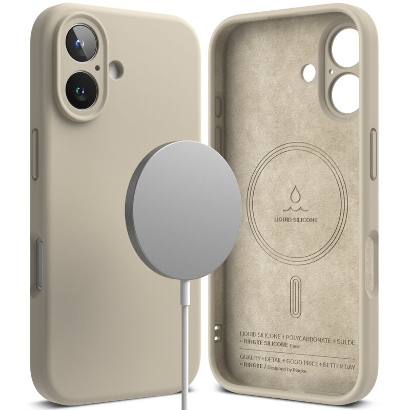 Husa iPhone 16 Plus Ringke Silicone Magnetic MagSafe, crem