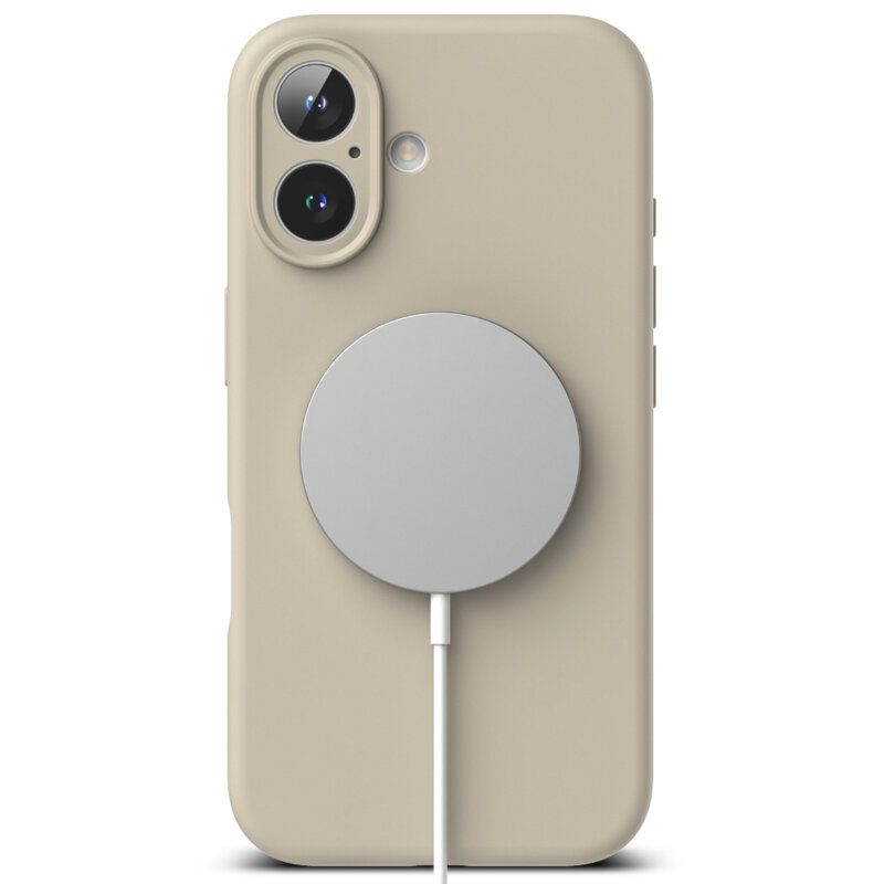 Husa iPhone 16 Plus Ringke Silicone Magnetic MagSafe, crem