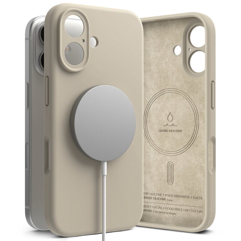 Husa iPhone 16 Plus Ringke Silicone Magnetic MagSafe, crem