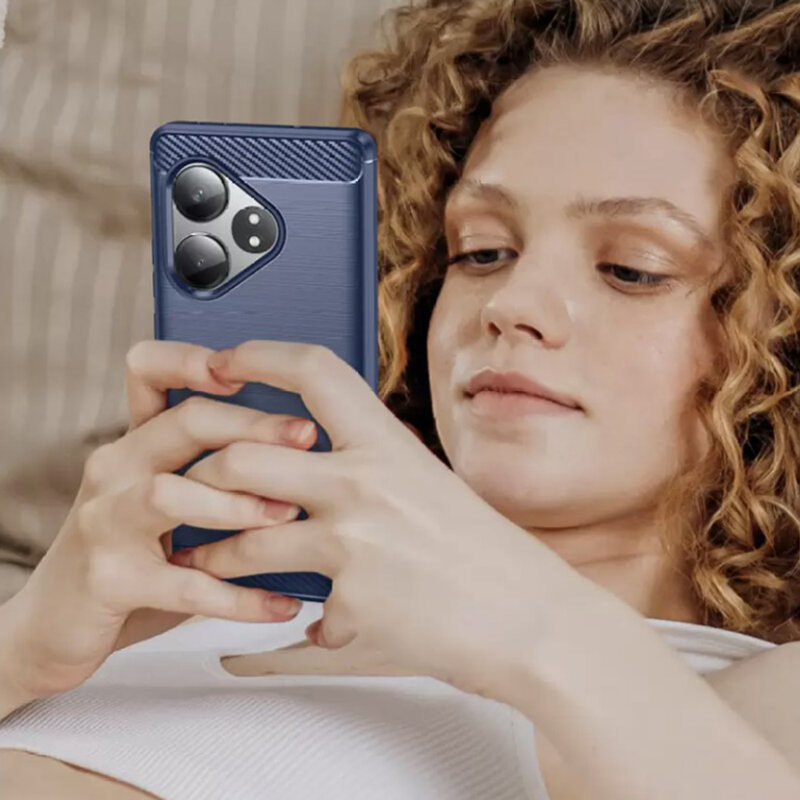 Husa Realme GT 6T Techsuit Carbon Silicone, albastru