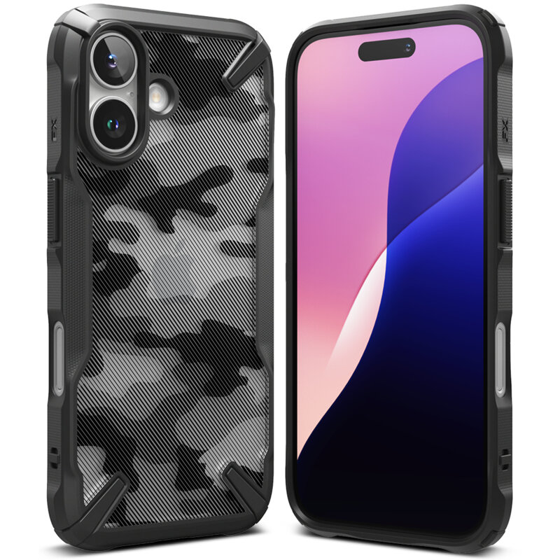 Husa iPhone 16 Ringke Fusion X Design, camo black