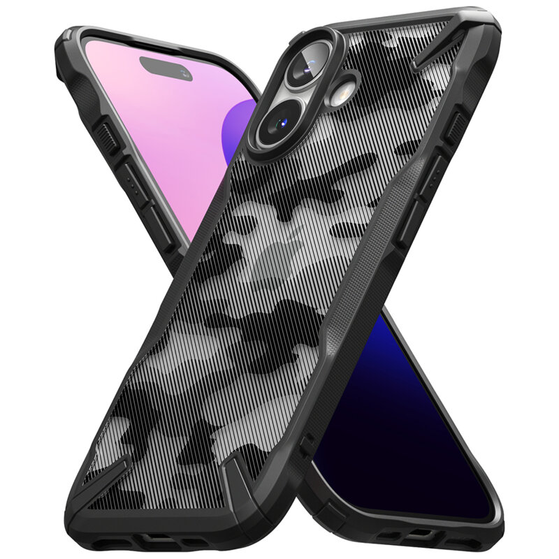 Husa iPhone 16 Ringke Fusion X Design, camo black