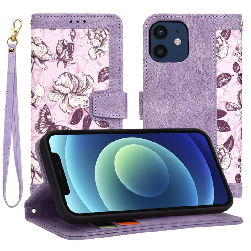 Husa personalizata fete iPhone 12 Techsuit FlipCraft, mov