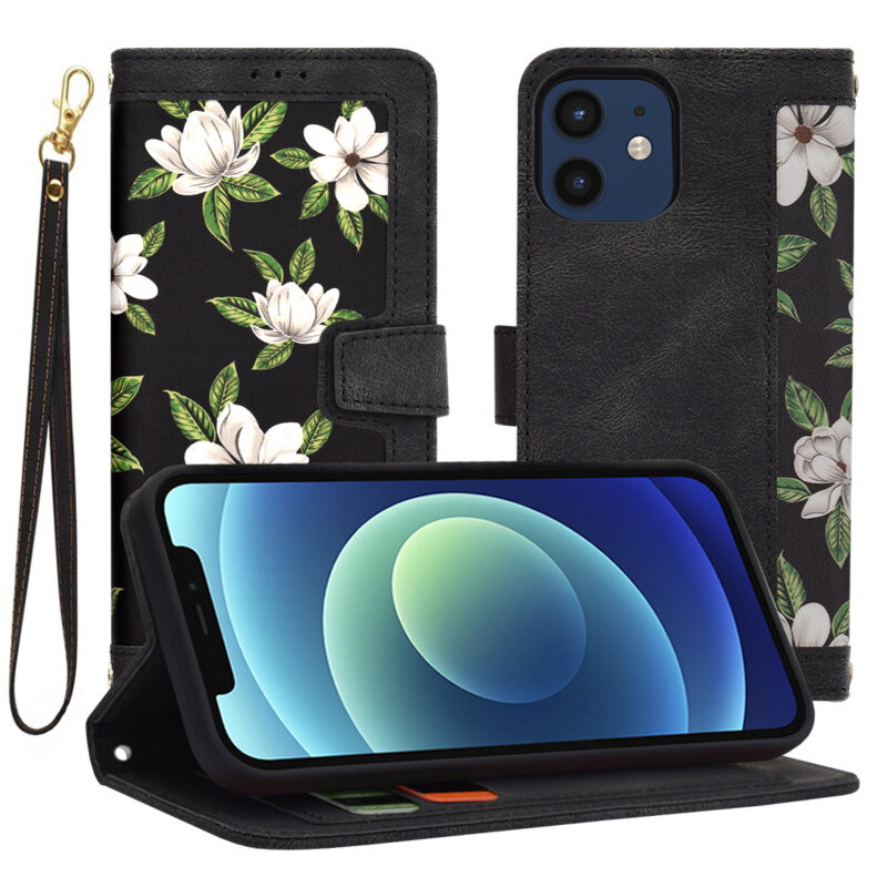 Husa personalizata fete iPhone 12 Techsuit FlipCraft, negru