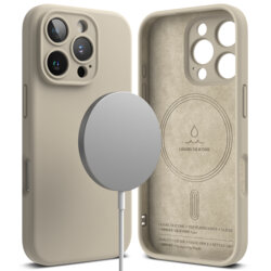 Husa iPhone 16 Pro Ringke Silicone Magnetic MagSafe, crem