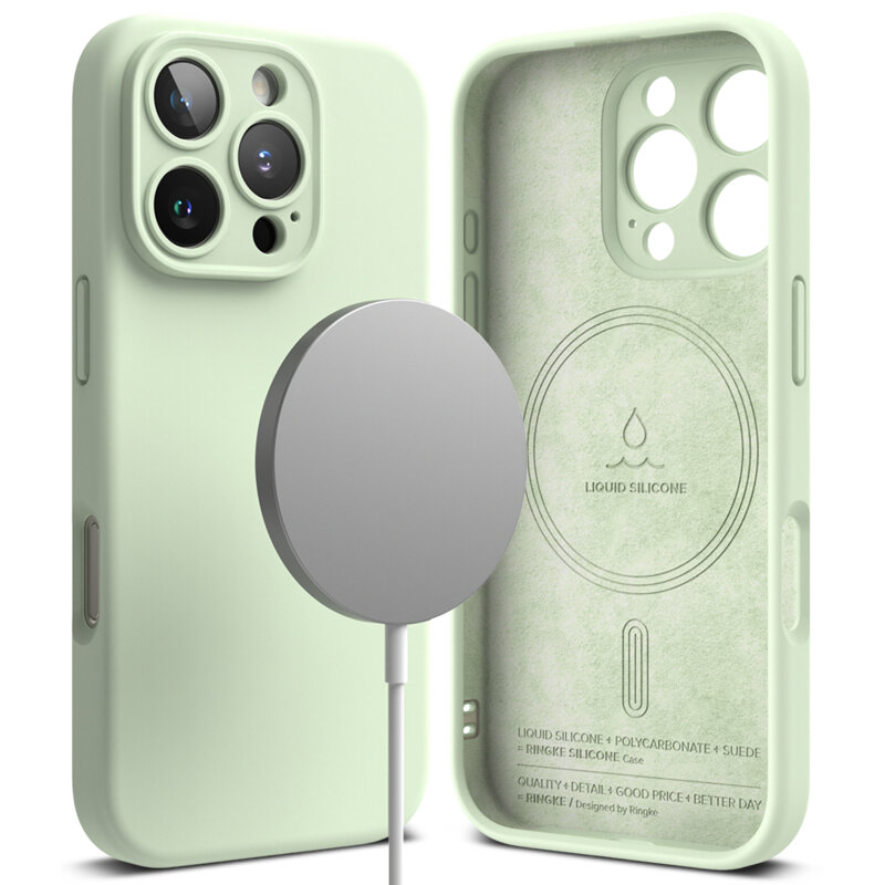 Husa iPhone 16 Pro Ringke Silicone Magnetic MagSafe, verde