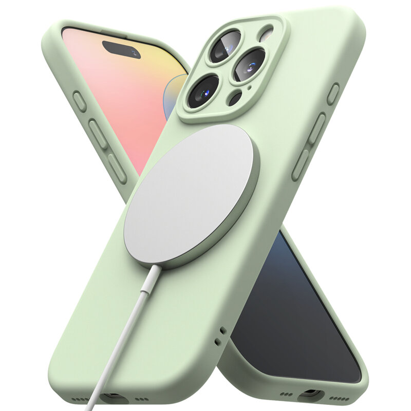 Husa iPhone 16 Pro Ringke Silicone Magnetic MagSafe, verde