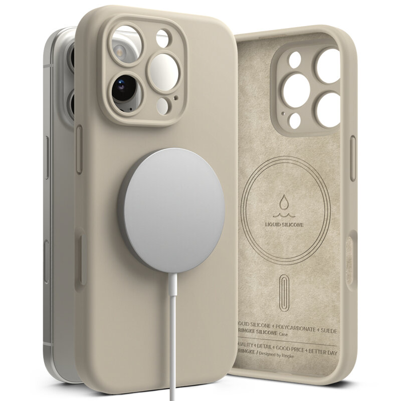 Husa iPhone 16 Pro Max Ringke Silicone Magnetic MagSafe, crem