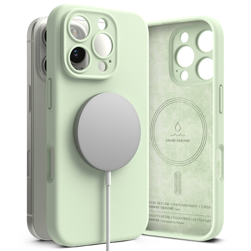 Husa iPhone 16 Pro Max Ringke Silicone Magnetic MagSafe, verde