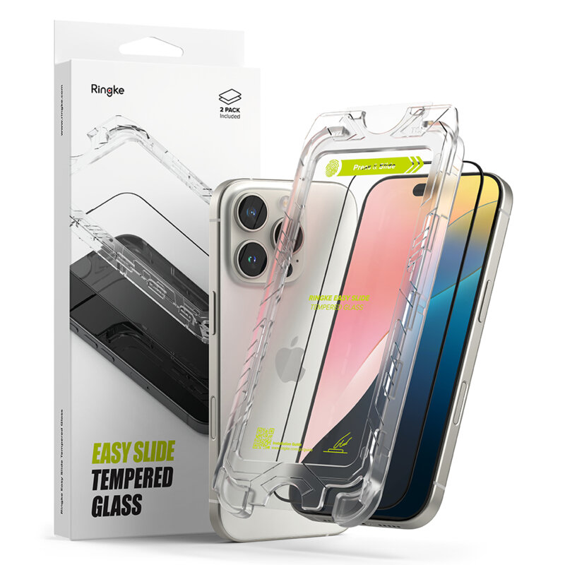 [Pachet 2x] Folie sticla iPhone 16 Pro Max Ringke Easy Slide Tempered Glass, negru