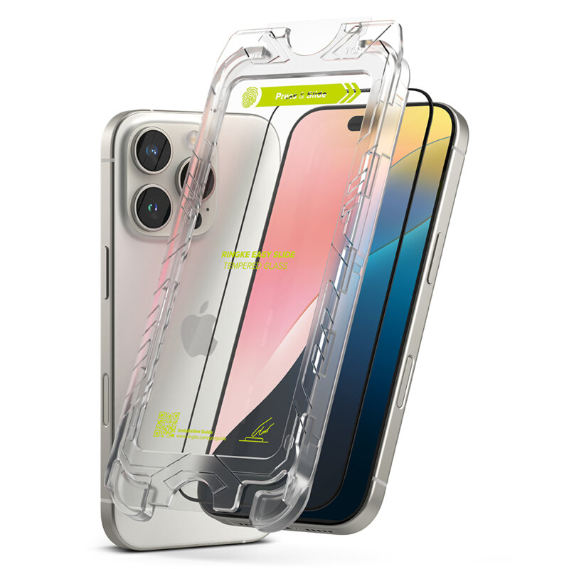 [Pachet 2x] Folie sticla iPhone 16 Pro Max Ringke Easy Slide Tempered Glass, negru