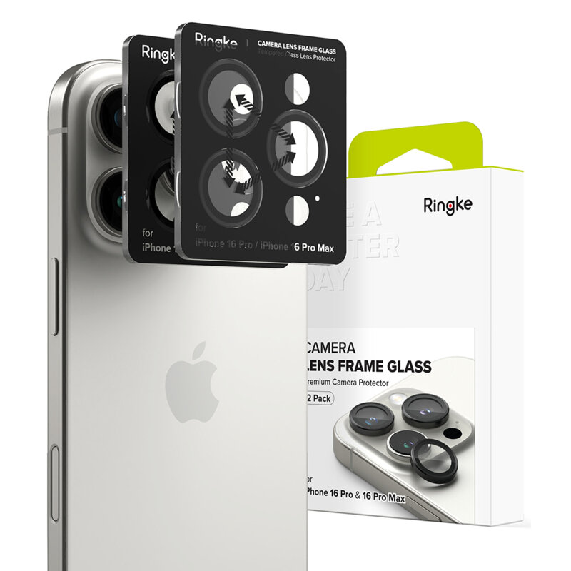 [Pachet 2x] Folie sticla camera iPhone 16 Pro Ringke Camera Lens Frame, negru