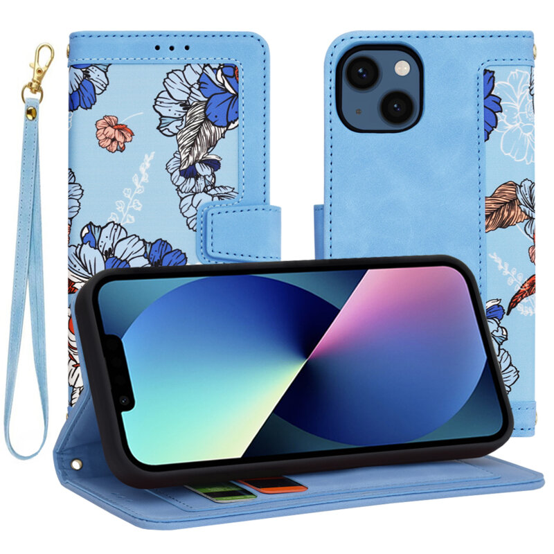 Husa personalizata fete iPhone 13 Techsuit FlipCraft, bleu