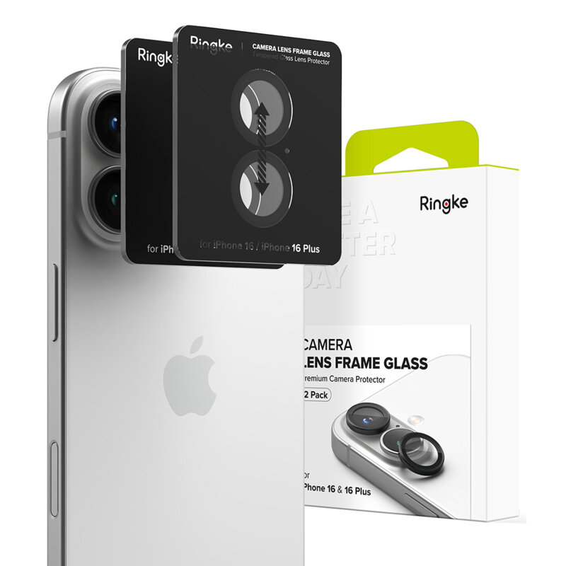 [Pachet 2x] Folie sticla camera iPhone 16 Ringke Camera Lens Frame, negru