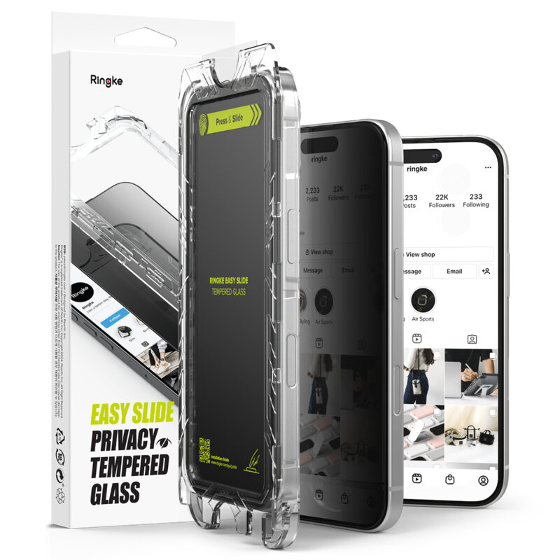[Pachet 2x] Folie sticla iPhone 16 Ringke Easy Slide Tempered Glass, privacy