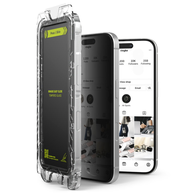 [Pachet 2x] Folie sticla iPhone 16 Ringke Easy Slide Tempered Glass, privacy