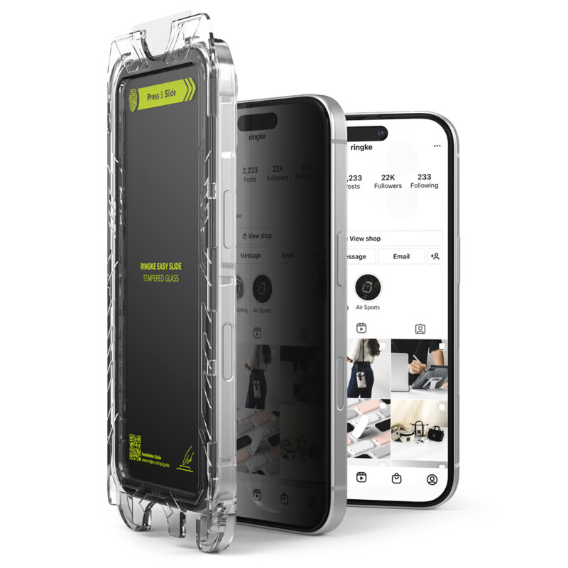 [Pachet 2x] Folie sticla iPhone 15 Plus Ringke Easy Slide Tempered Glass, privacy