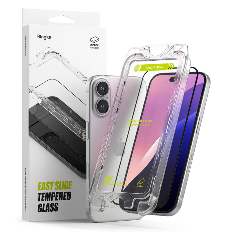 [Pachet 2x] Folie sticla iPhone 15 Plus Ringke Easy Slide Tempered Glass, transparenta