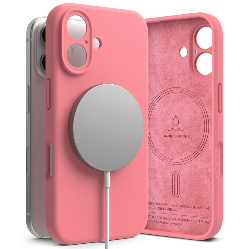 Husa iPhone 16 Ringke Silicone Magnetic MagSafe, roz