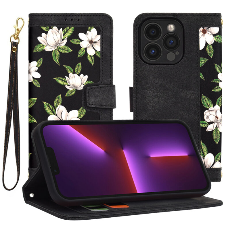 Husa personalizata fete iPhone 13 Pro Techsuit FlipCraft, negru