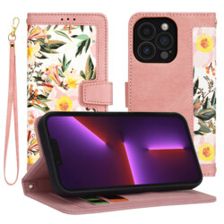 Husa personalizata fete iPhone 13 Pro Techsuit FlipCraft, roz