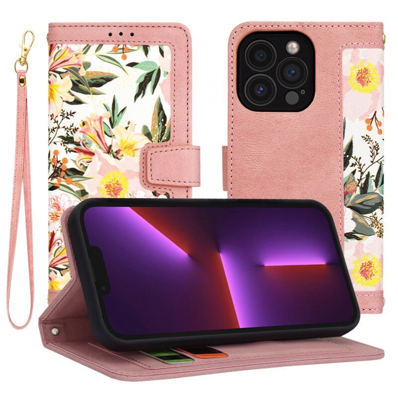 Husa personalizata fete iPhone 13 Pro Techsuit FlipCraft, roz