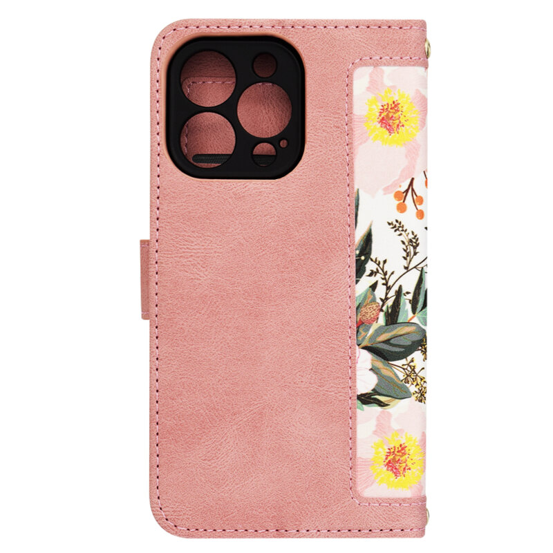 Husa personalizata fete iPhone 13 Pro Techsuit FlipCraft, roz