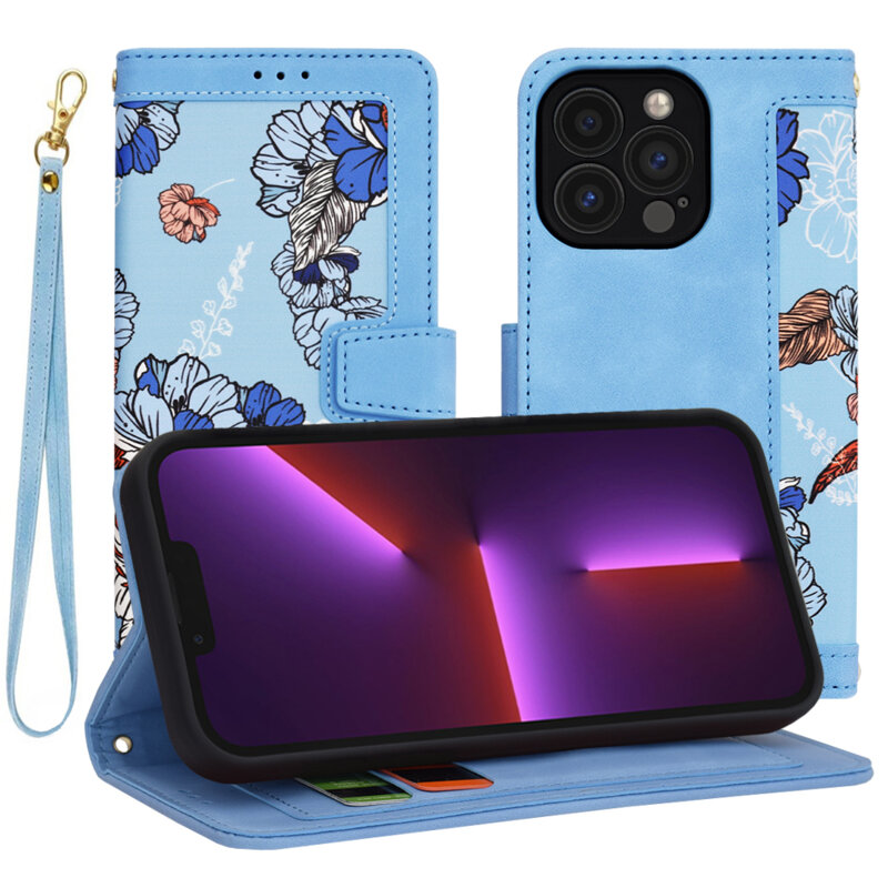 Husa personalizata fete iPhone 13 Pro Techsuit FlipCraft, bleu