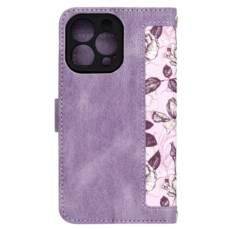 Husa personalizata fete iPhone 13 Pro Techsuit FlipCraft, mov