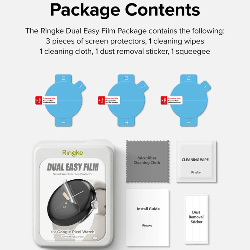 [Pachet 3x] Folie Google Pixel Watch 3 41mm Ringke Dual Easy Film, transparenta
