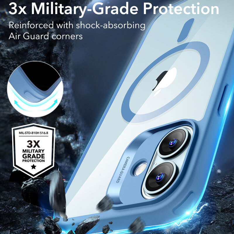 Husa iPhone 16 ESR Classic Hybrid HaloLock, bleu