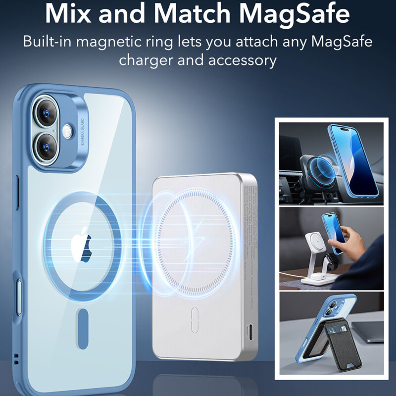 Husa iPhone 16 ESR Classic Hybrid HaloLock, bleu