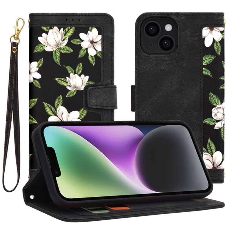 Husa personalizata fete iPhone 14 Techsuit FlipCraft, negru