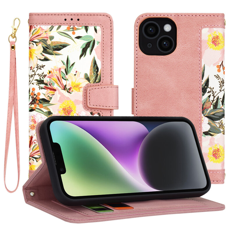 Husa personalizata fete iPhone 14 Techsuit FlipCraft, roz