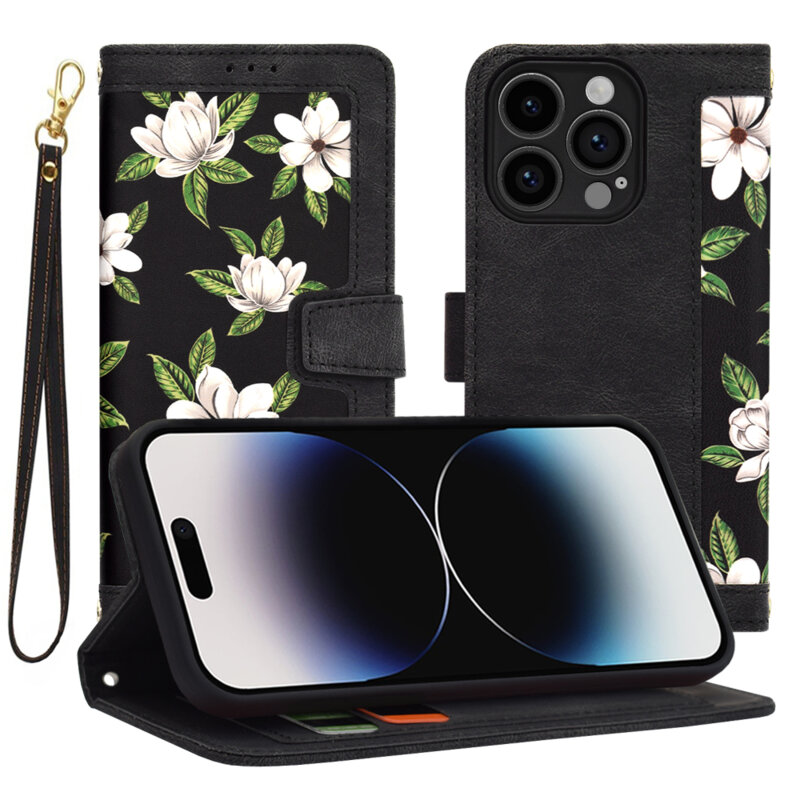 Husa personalizata fete iPhone 14 Pro Techsuit FlipCraft, negru