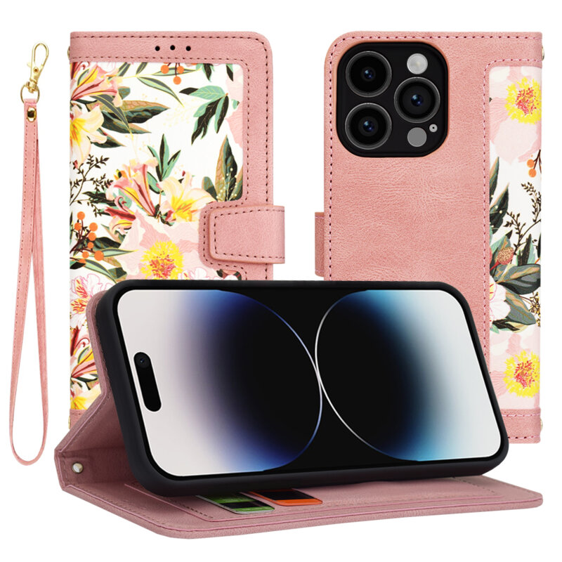 Husa personalizata fete iPhone 14 Pro Techsuit FlipCraft, roz