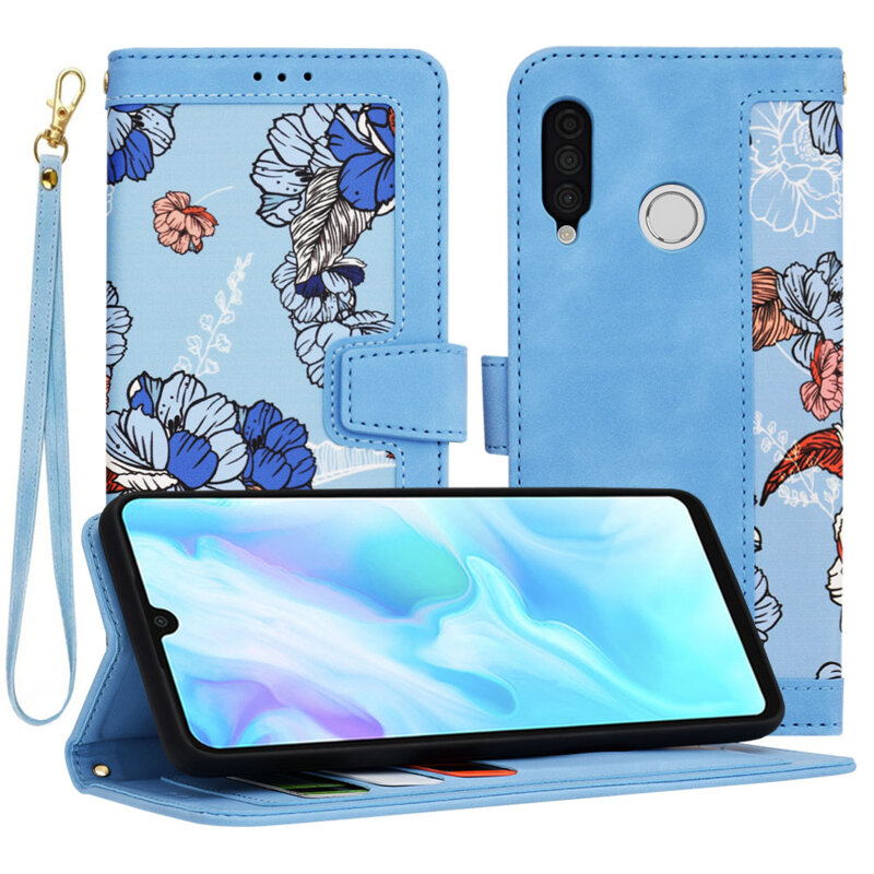 Husa personalizata fete Huawei P30 Lite Techsuit FlipCraft, bleu