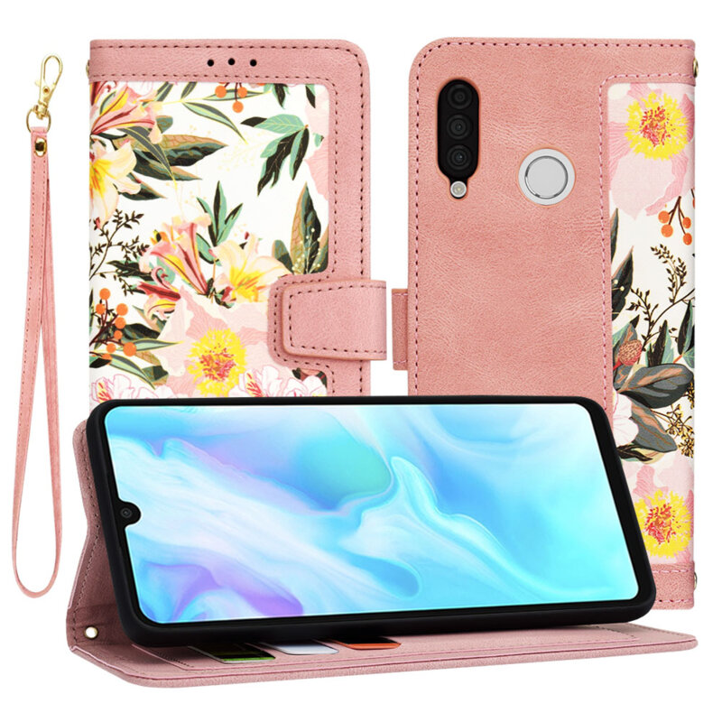 Husa personalizata fete Huawei P30 Lite New Edition Techsuit FlipCraft, roz