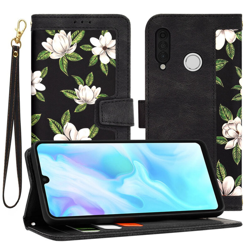 Husa personalizata fete Huawei P30 Lite Techsuit FlipCraft, negru
