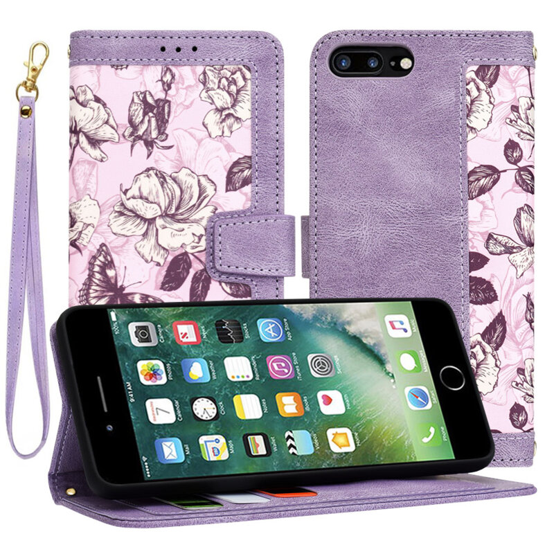 Husa personalizata fete iPhone 7 Plus Techsuit FlipCraft, mov
