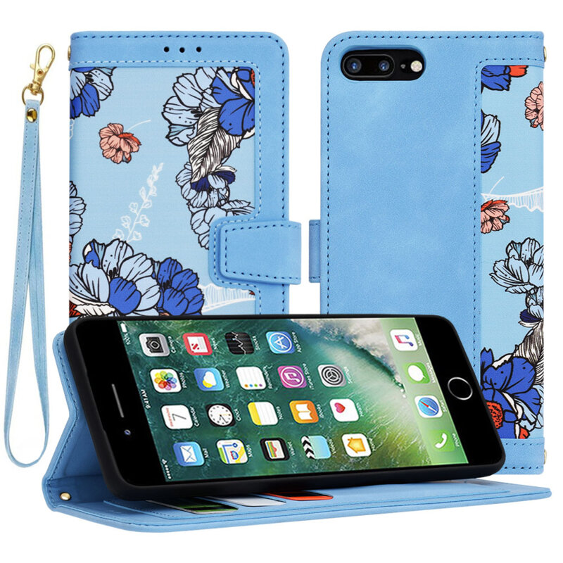 Husa personalizata fete iPhone 8 Plus Techsuit FlipCraft, bleu