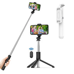 Selfie stick trepied, telecomanda Bluetooth Techsuit Q01, 101cm, alb